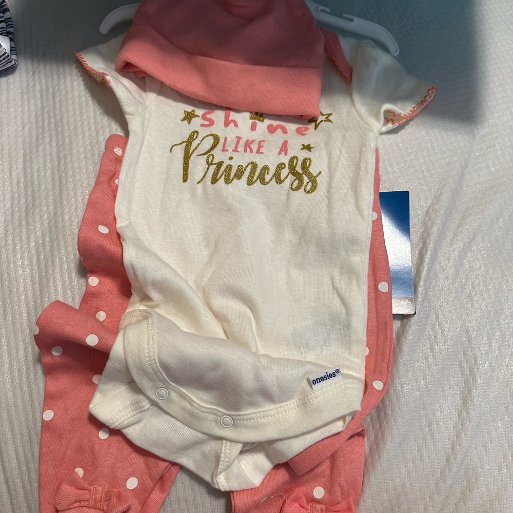 Cream and Pink Baby Onesie Set